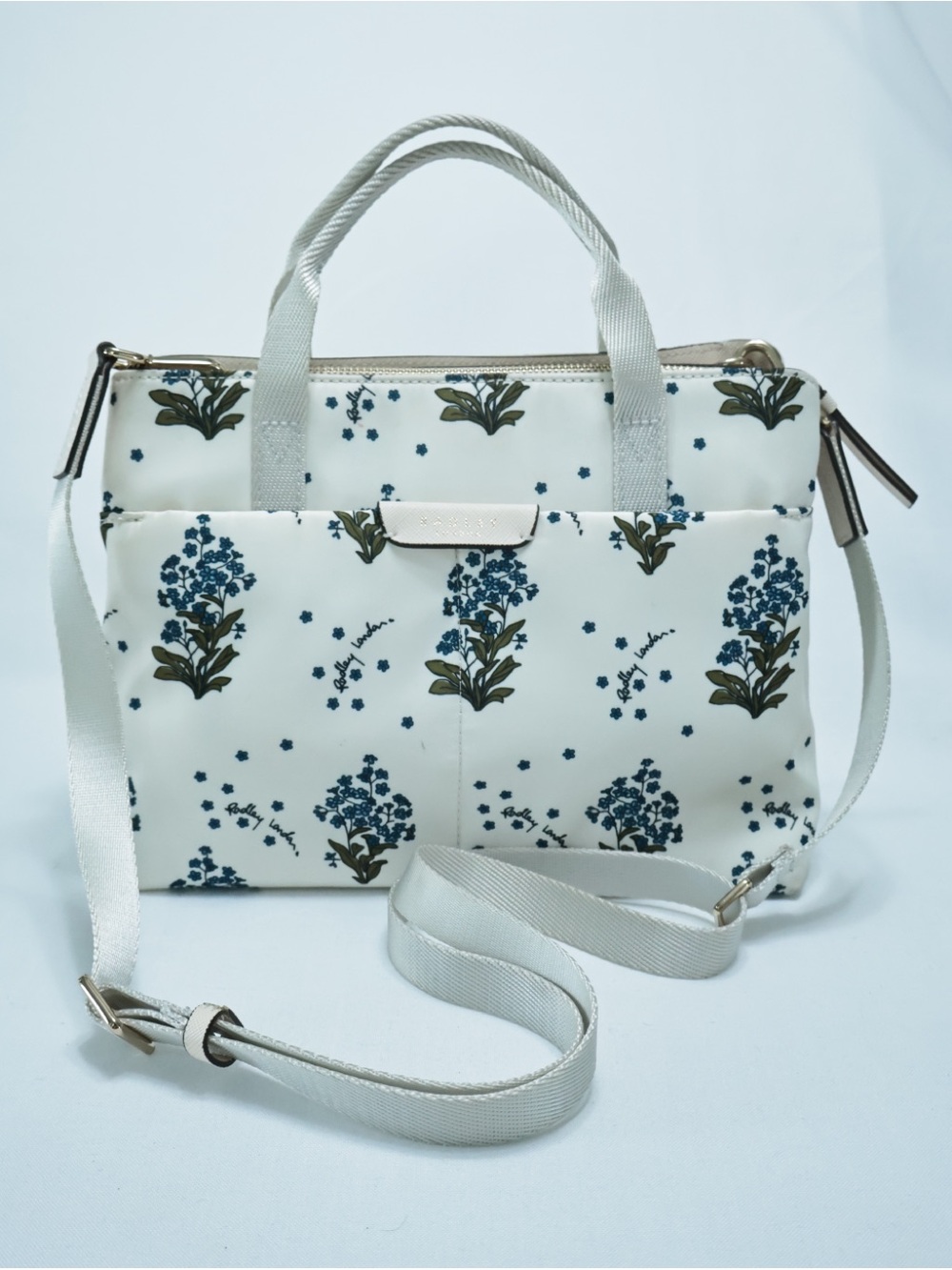 Radley London Responsible Satchel Bag Cream Blue Medium Zip Magnetic Clousure